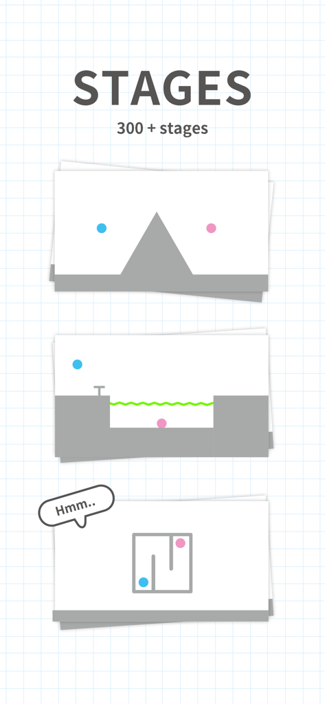 Brain Dots - Brain Dots mobile game screen displaying various puzzle stage designs with blue and pink balls