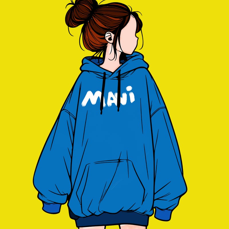 realistic girl with a oversized sweatshirt on and a bun