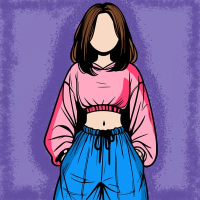 realistic girl faceless with baggy pants and a crop top