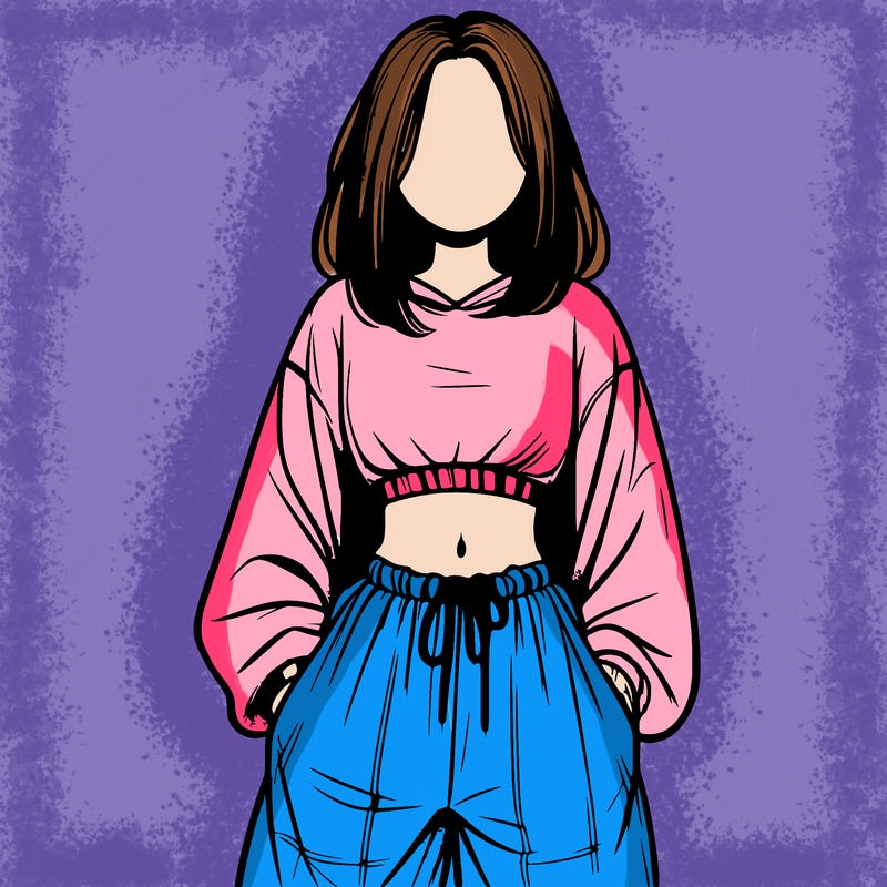 realistic girl faceless with baggy pants and a crop top