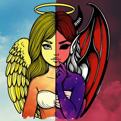 realistic angel half demon