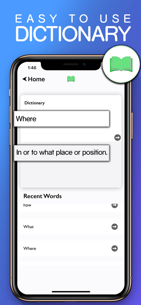 Telefono cellulare che mostra la funzione dizionario facile da usare con una definizione della parola Dove