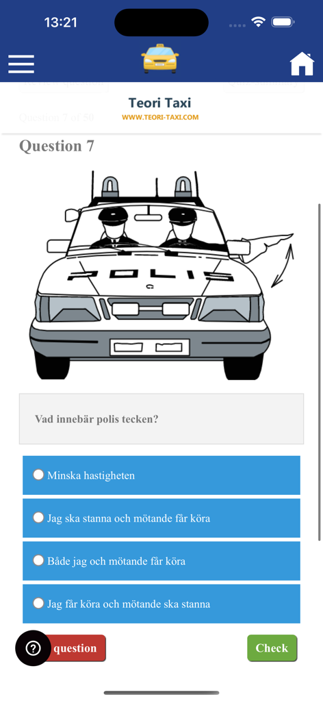 Teori Taxi Frågor - Eine Frage zu Polizeisignalen aus der schwedischen Taxitheorie-App Teori Taxi