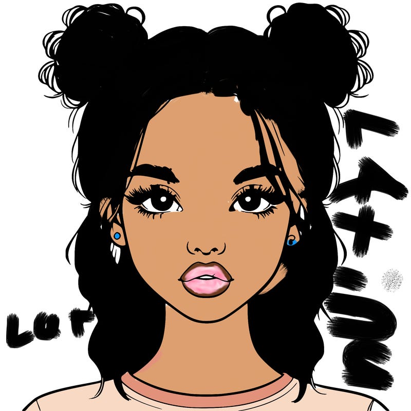 realistic girl with two buns in hair and lips
