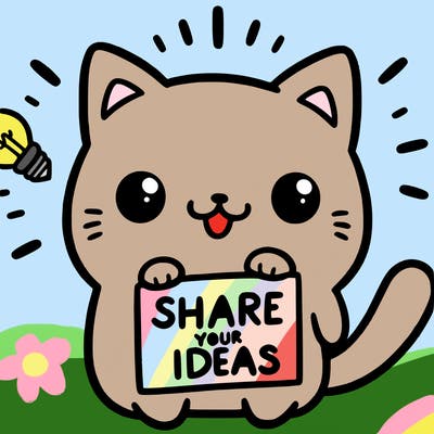 a cute cat saying share your ideas