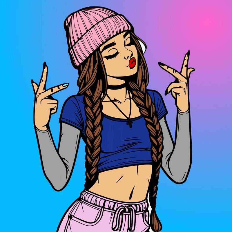 realistic teenage girl with braids and a beanie and crop top doing 🫶🏼