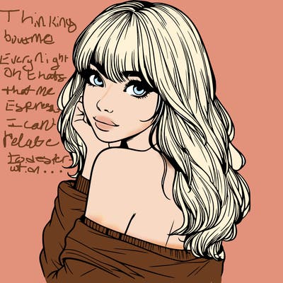 realistic girl with bangs looking over her shoulder