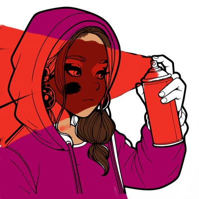 a realistic girl, spray painting