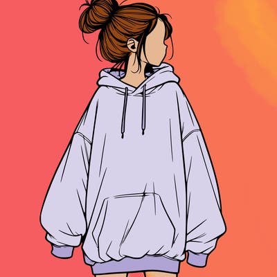realistic girl with a oversized sweatshirt on and a bun
