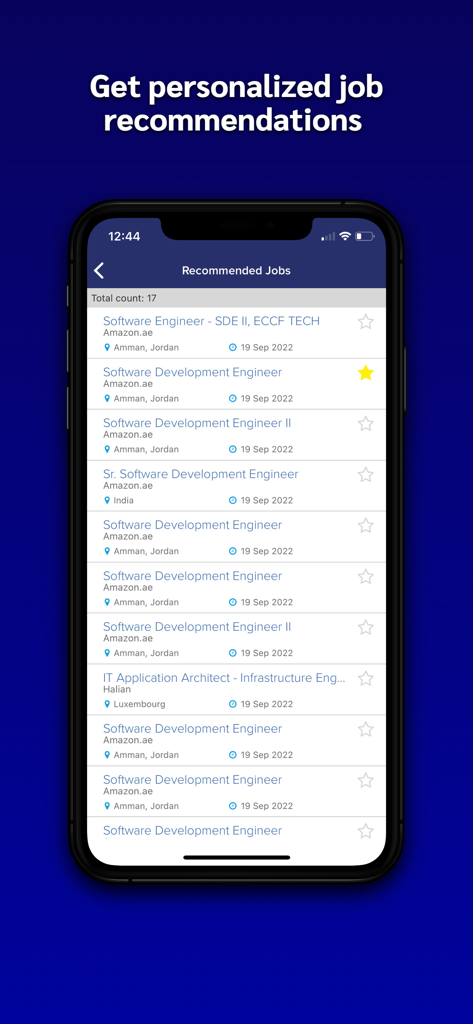Mobile app screen showing personalized job recommendations on GulfTalent for international software engineering roles