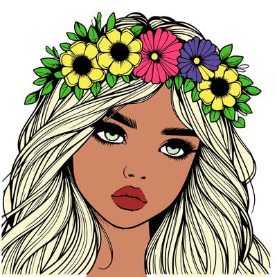 realistic girl with flowers crown