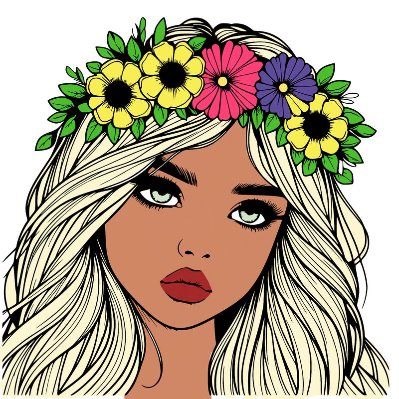 realistic girl with flowers crown
