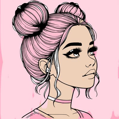 realistic girl with buns on the top of her head