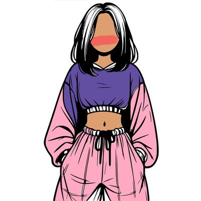 realistic girl faceless with baggy pants and a crop top