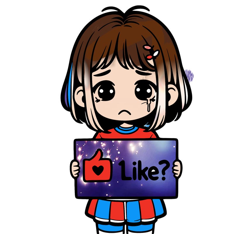 realistic sad girl hold a sign with 1 like?