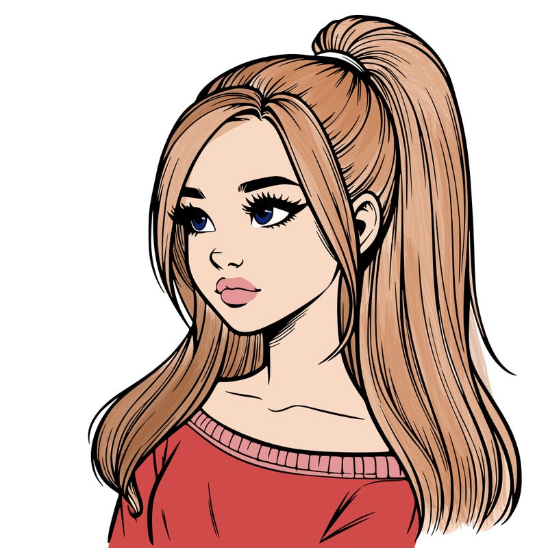 realistic girl with a high ponytail