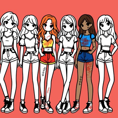 a group of girls wearing crop tops and shorts