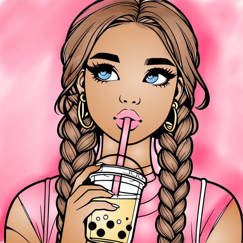 realistic girl with braided hair drinking boba