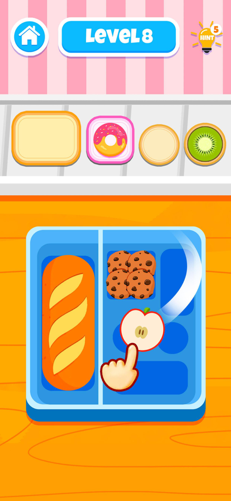 Brain On: Baby Puzzle Games - Un juego de puzzle de clasificación educativo para niños con alimentos y una lonchera.