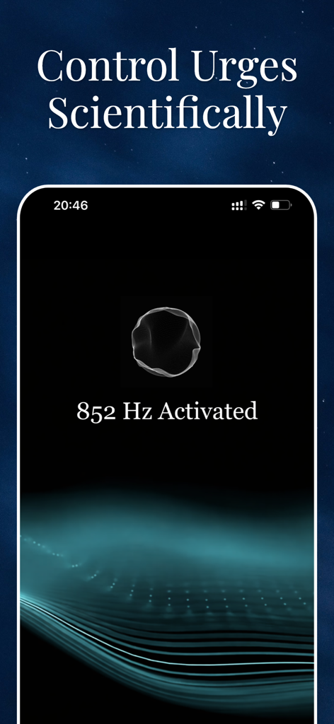 Delust: Quit Porn, Iron Will - Delust app screen showing the scientific urge control feature with 852 Hz frequency activated
