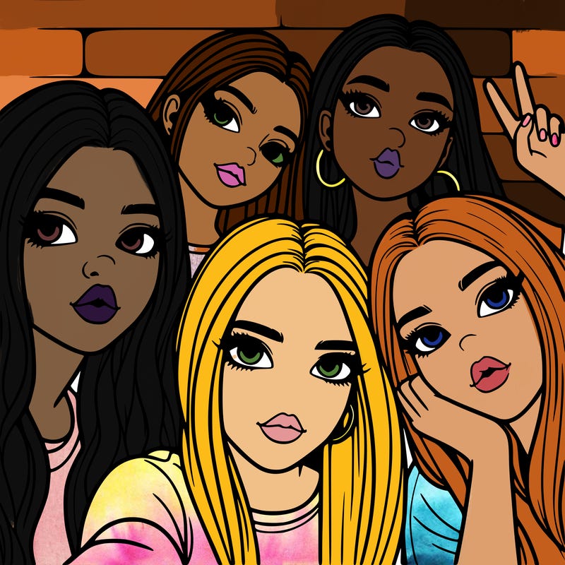 group of teen girls friends y2k up close in a selfie