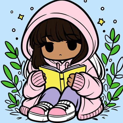 girl in oversized hoodie reading a book