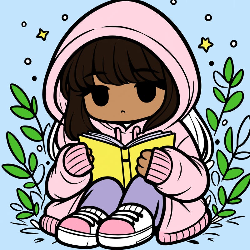girl in oversized hoodie reading a book