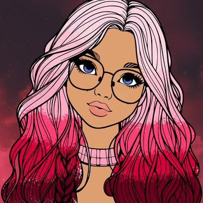 girl with long hair and freckles and glasses realistic