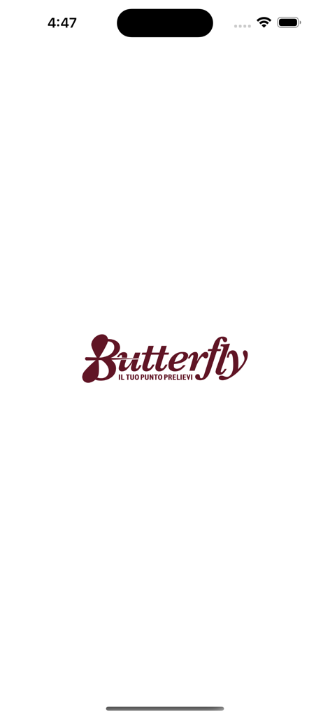 Schermata di avvio di Butterfly Laboratorio Analisi con il logo dell'azienda