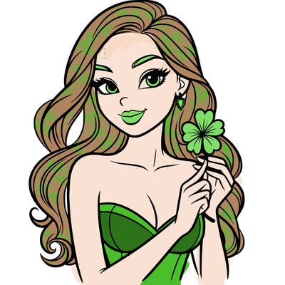 beautiful woman  carrying a clover