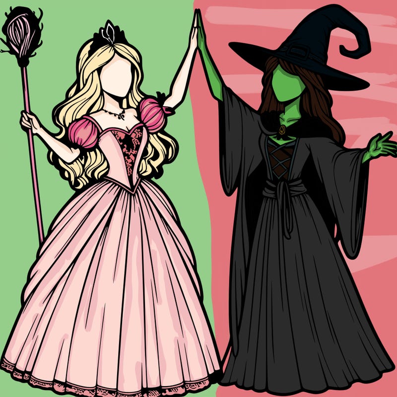 detailed realistic split of a princess and a witch