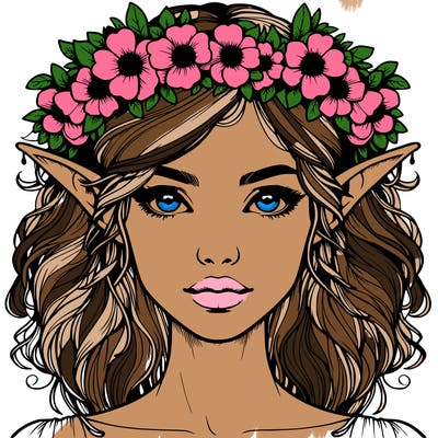 realistic female elf with flower crown