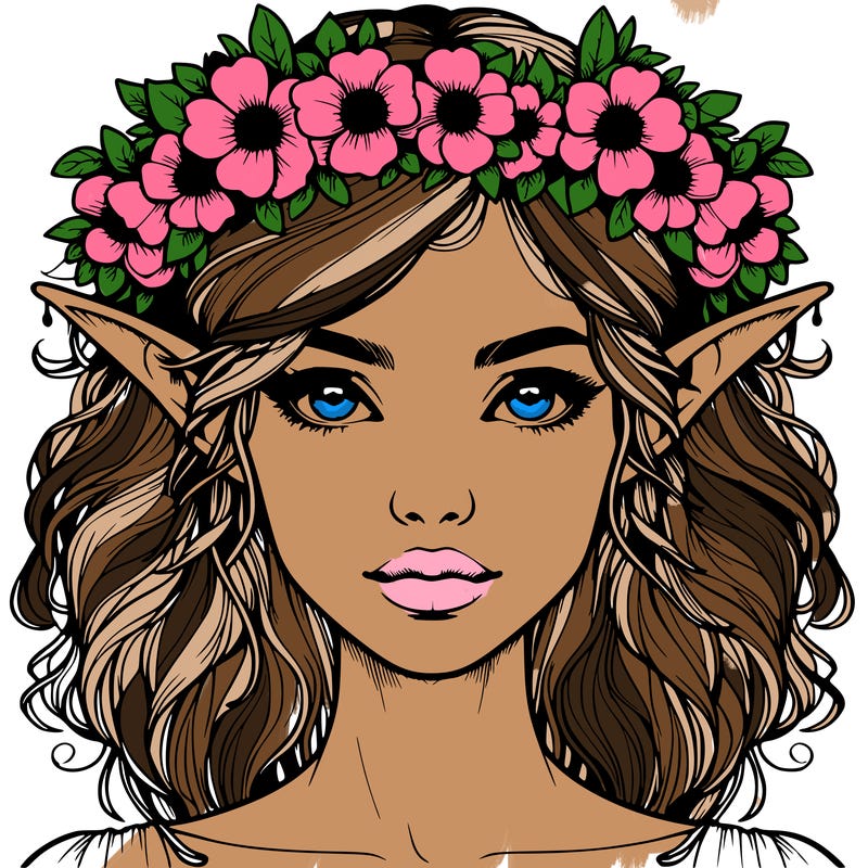 realistic female elf with flower crown