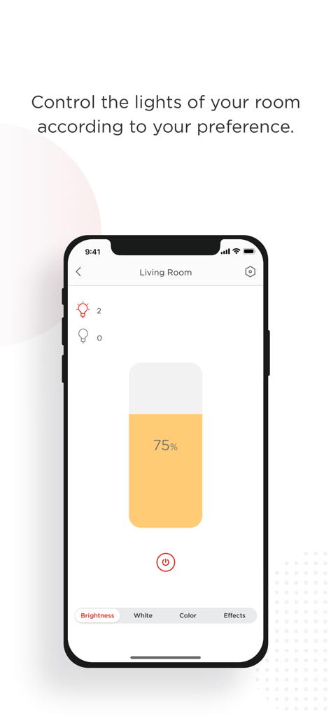 Sengled Home - Sengled Home app interface showing the living room brightness slider set to 75 percent