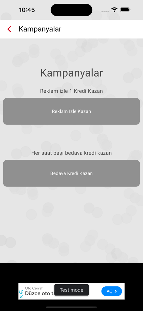 The campaigns screen of the Tarot Fali app offering ways to earn free credits.