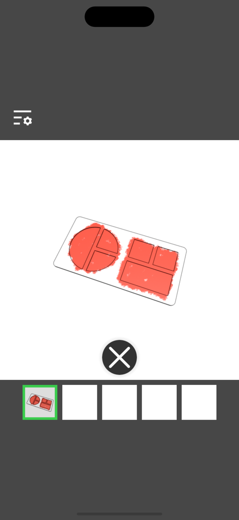 Una bandeja de puzles blanca con formas geométricas rojas del juego móvil Escape de la Sala de Pintura