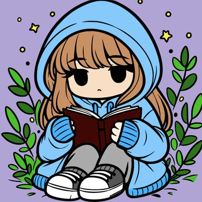 girl in oversized hoodie reading a book