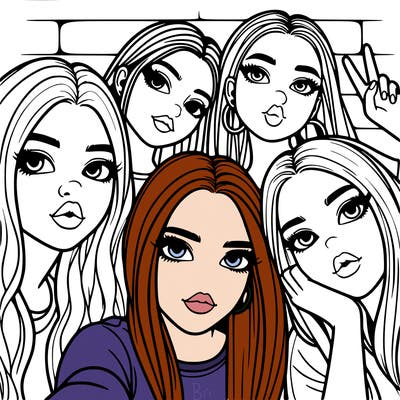 group of teen girls friends y2k up close in a selfie