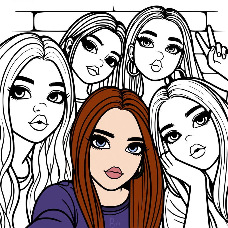 group of teen girls friends y2k up close in a selfie