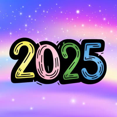 one line scrawled numbers sketch design “2025”