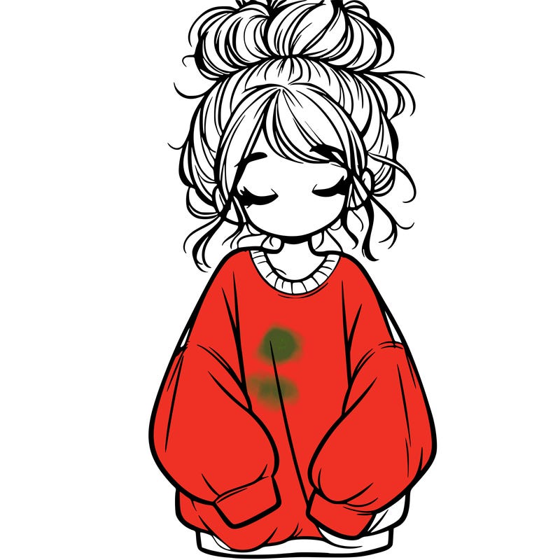 girl with baggy sweatshirt and messy bun