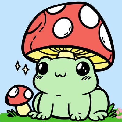 a cute frog with a mushroom hat