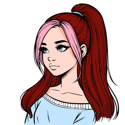 realistic girl with a high ponytail