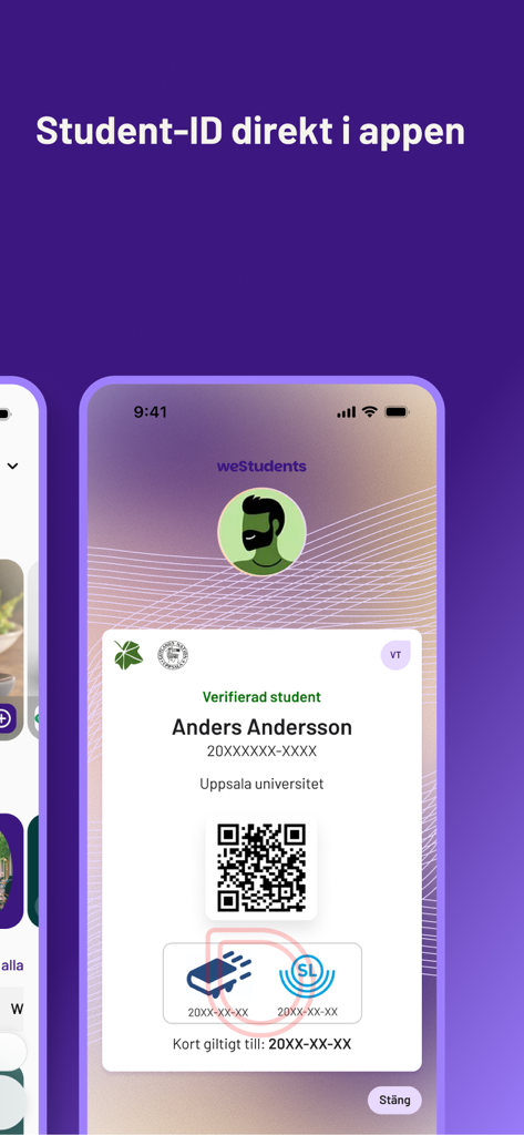 weStudents - studentrabatter - Digital student ID card interface on the weStudents mobile application.