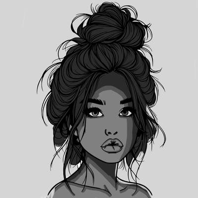 realistic girl with a messy bun and she has lips