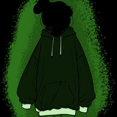 realistic girl with a oversized sweatshirt on and a bun