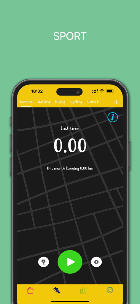 TIKKERS - Interface de rastreamento esportivo do aplicativo Tikkers para crianças mostrando atividade de corrida e um botão iniciar.