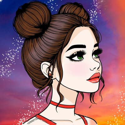 realistic girl with buns on the top of her head