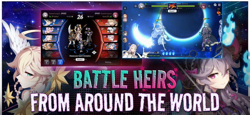 Epic Seven World Arena real-time PvP battle featuring anime characters