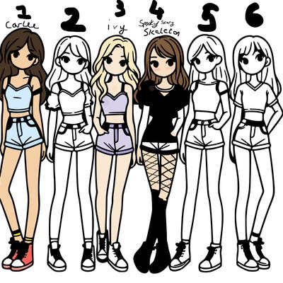 a group of girls wearing crop tops and shorts